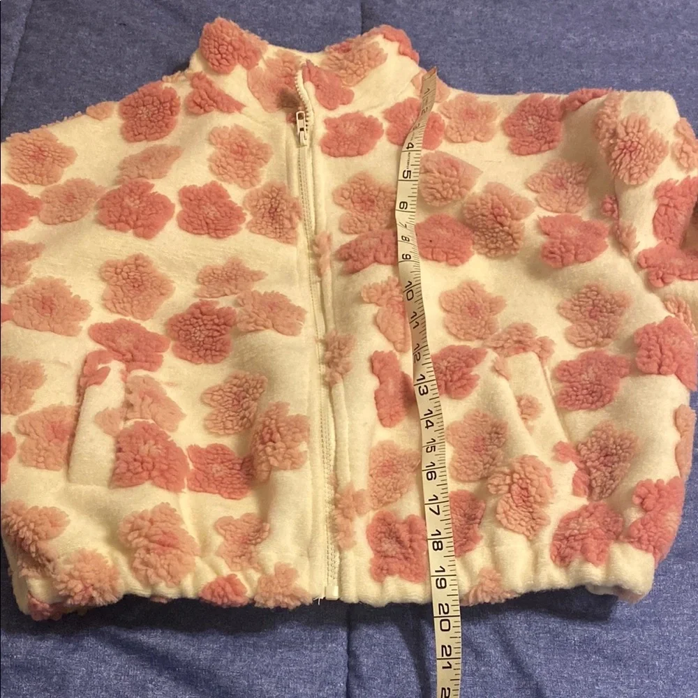 Floral Pink and White Fleece Bomber Jacket - Picture 4 of 6